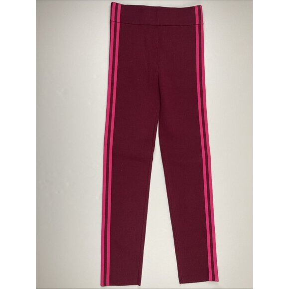 Adidas Ivy Park Ribbed Knit Skinny Leggings Women"s L Burgundy/Pink Stripes - Picture 2 of 7
